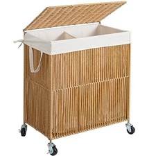 Laundry Hamper with Wheels, Handwoven 115L 22 x 13 x 26.4 Inches Natural