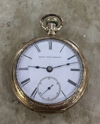 ELGIN POCKET WATCH, 18S, 11J, GRADE 74, VINTAGE 1887, GF DOUBLE HINGED CASE