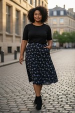 Wild Fable Black With Blue Floral Print A-Line Midi Skirt XXL NWT
