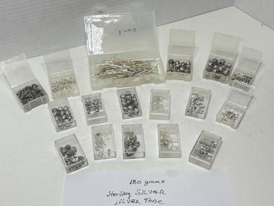180 grams Silver tone and or sterling silver beads and stuff for jewelry making