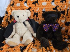 Lot Of 2 Vermont Teddy Bears Bear Halloween Editions Made In USA Dracula, Masked