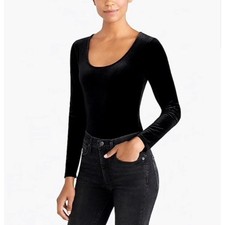 J.Crew Jeans Velvet Bodysuit Black Long Sleeve Scoop Neck J8697 XXS Minimalist