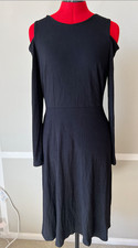 Anne Taylor Loft Women's Midi long sleeve, cold shoulder Black Dress, 6T