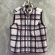 Christopher  Banks Plaid Quilted Snap Vest Women L Green Blue Classic Outdoor