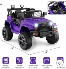 Purple 12V Kids Ride-On Car w/ Remote, Charger, Headlights, Lockable Doors