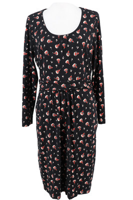 Boden Midi Dress Women Size 14L Black Floral Long Sleeve Stretch Comfort Pockets