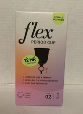 FLEX 12-Hour Comfort Reusable MENSTRUAL Cup Size 2 Silicone BLACK +2 Discs
