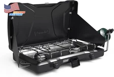 2-Burner Propane Stove Portable Camping Cooktop with Wind Guards