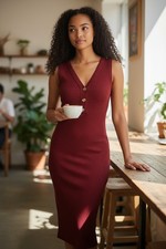 Hayley & June Womens Medium Burgundy Dress Micro Ribbed Sleeveless Bodycon