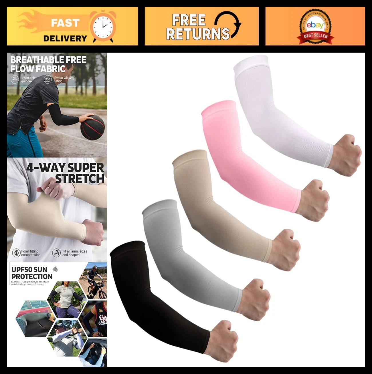 UV Sun Protection Arm Sleeves - Tattoo Cover Up, UPF 50 Cooling for Golf & Cycli
Opens in a new wind