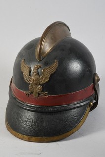 Q60E13 Alter Feuerwehr? Helm mit Messing Appliken Größe 54 ua Leder 19./20.Jh