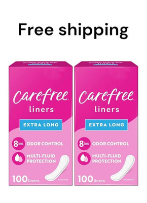 2 Pack of Carefree Panty Liners, Extra Long Liners, Unwrapped, Unscented, 100ct