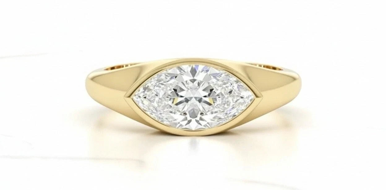 2.0 CTW IGI Certified Lab Grown Marquise Diamond Ring 14K Gold Bezel East West