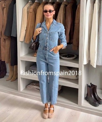 ZARA NEW WOMAN Z1975 LONG DENIM JUMPSUIT MID-BLUE XS-XL 0108/024