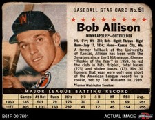 1961 Post Cereal #91 Bob Allison BOX Twins SHORT-PRINT AUTHENTIC
