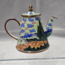 Charlotte Di Vita Hand-Painted Copper & Enamel Miniature Teapot  Van Gogh Style