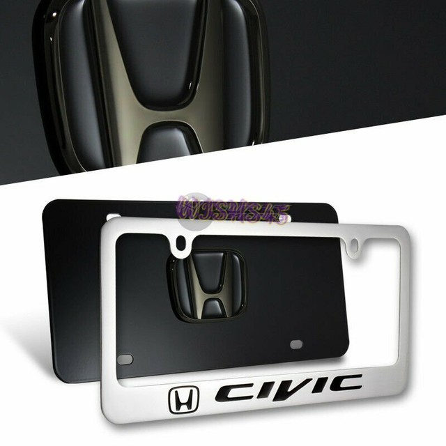 3D Pearl Black HONDA Civic Front + Back Stainless Steel License Plate