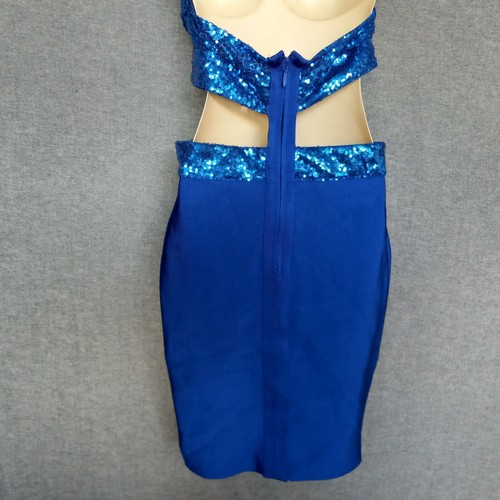 BCBGMAXAZRIA RN#80734 CA#31458 Sleeveless Bodycon Bandage Sequin Halter Dress L - 第 7/9 張圖片