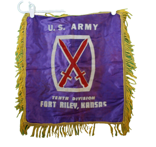 Vintage Souvenir Satin Pillow Cover US Army Tenth Division Fort Riley Kansas
