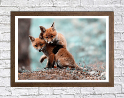 KLEINER FUCHS 1 - TIEF GERAHMTES LEINWANDBILD WANDBILD BILD DRUCK - TIER ORANGE GRÜN