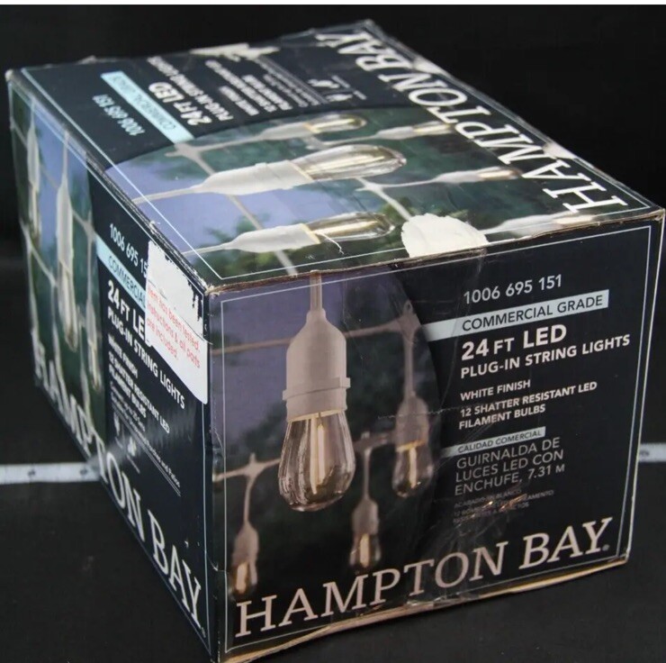 NEW! HAMPTON BAY Indoor/Outdoor 24 ft. 12-Light Plug-In Edison Bulb ...