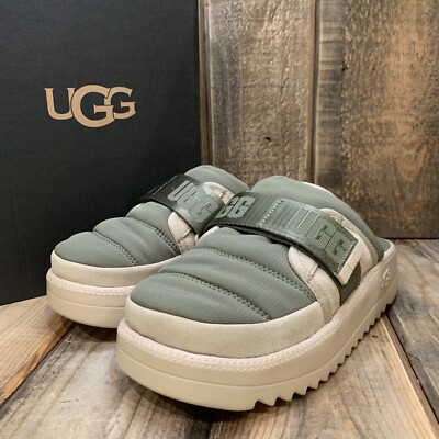 UGG MAXXER STRAP SLIDE MOSS GREEN RIPSTOP SUEDE TERRY WOOL 