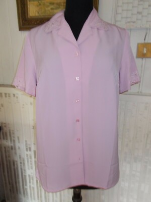 Rosa Polyester Bluse DAXON 40FR 12UK Kurzarm Kragen und Ärmel Spitze