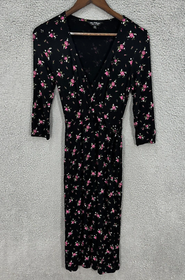 Miss Selfridge Dress 4 Black Floral Wrap Midi Dark Cottage Romantic  Whimsigoth | eBay