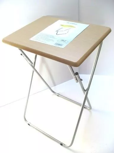 59CM Medium Multipurpose Beech Wood Foldable Table w Folding Steel Legs Stand