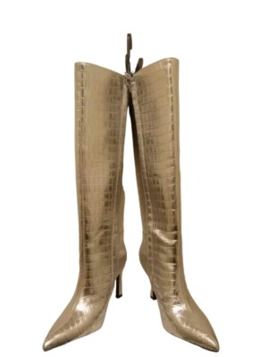 Rita Ora Primark Size Metallic Silver Faux Knee High Zip Up