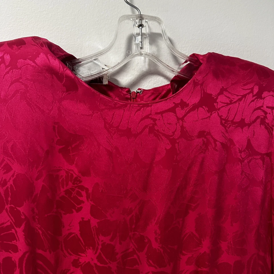 Vestido Vintage Años 80 Maggy London por Jeannene Booher Rosa Brillante Seda Talla 10 Foto 3 de 4