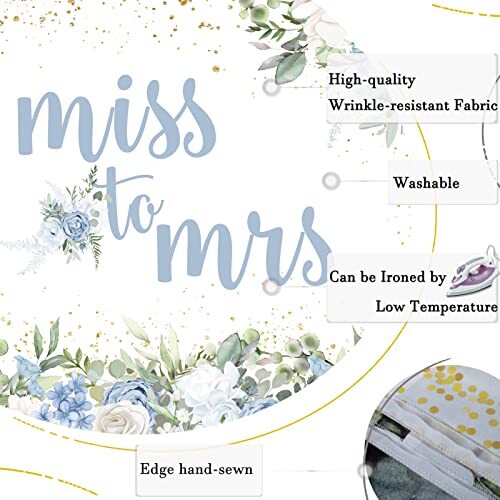 Miss To Mrs Backdrop Blue Floral Gold Dots Bridal Shower Photography Background - Picture 7 of 7