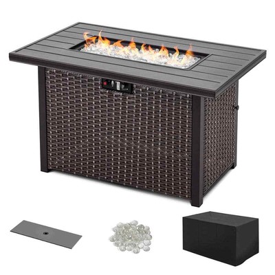 Nuu Garden Gas Fire Pit 25.6''Hx42.8''Wx24.4''D Rectangular Aluminum Wicker Propane