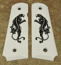 1911 Grips - BLACK PANTHER - WHITE/BLACK - .45, AMBI CUT, FULL SIZE, CUSTOM