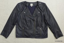 Halogen Dark Blue Soft Leather Collarless Asymmetric Zipper Jacket W/pockets Xl