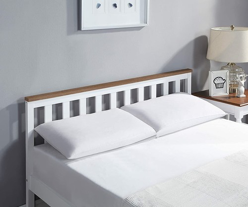 White Solid Wooden Bed Frame Single 4ft Double King Size Bed With Mattress Pine