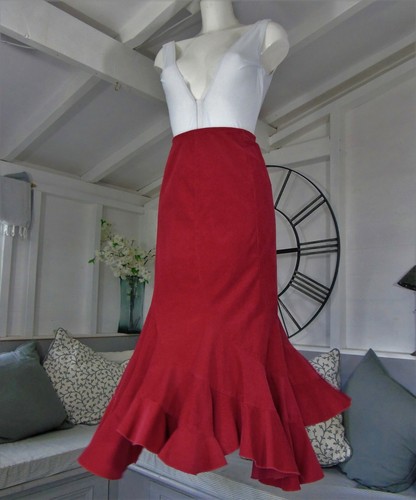 Jupe longue Per Una rouge cordon velours côtelé coupe aiguille évasée steampunk 32-36" 10 - Photo 3/8