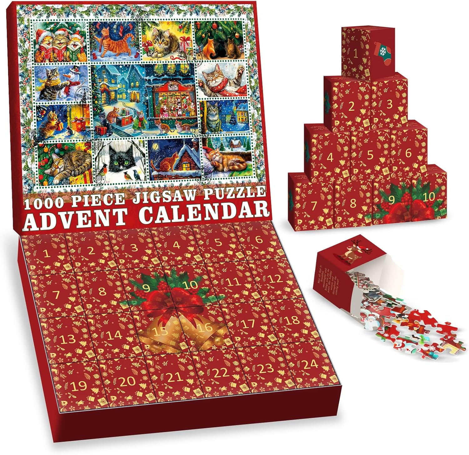 Christmas Cat Advent Calendar Puzzle for Adults 1000 Pieces Cute Holiday
