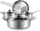 Stainless Steel Pots and Pans Set, 7-Piece Kitchen Cookware Sets with Glass Lids