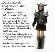 Child black knight in armor costume made in USA.