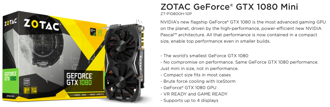 Zotac Geforce Gtx 1080 Mini 8gb 256 Bit Gddr5x For Sale Online Ebay