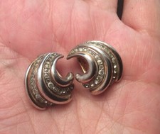 Vintage Trifari Crown Sterling Silver Philippe Swirl Rhinestone Clip Earrings