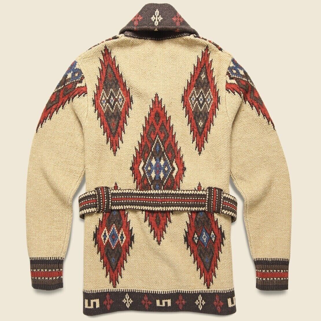 RRL Ralph Lauren Hand Knit Jacquard Brown Ranch Belted RRL Ralph Lauren Hand Knit Jacquard Brown Ranch Belted