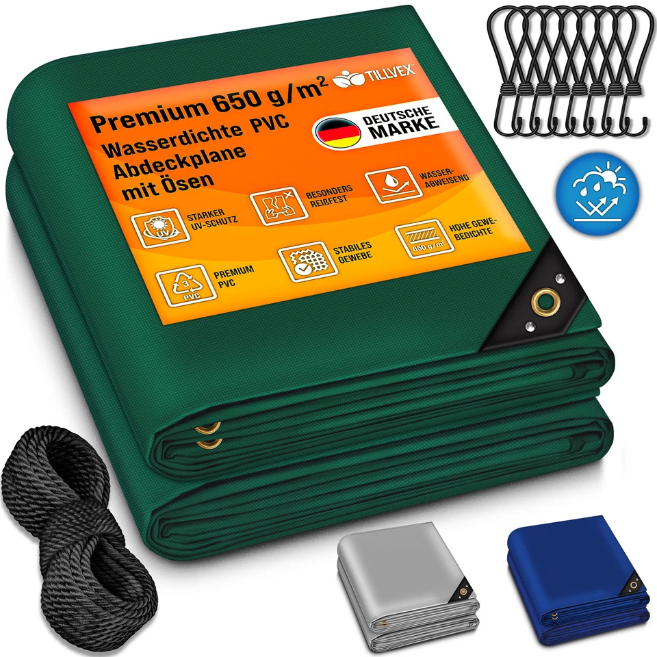 tillvex® Abdeckplane 650 g/m² Gewebeplane mit Ösen LKW Plane Holz Schutzplane