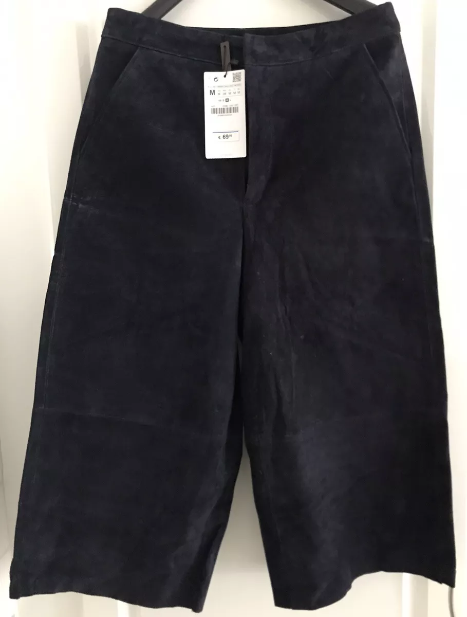 Pantacourt Large Cuir Effet Retourn Bleu Coup Cru ZARA M eBay