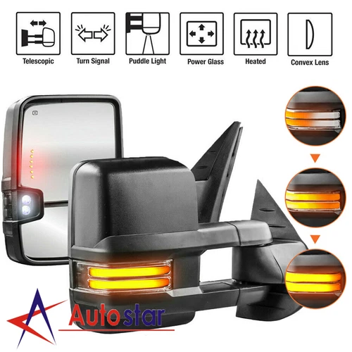 Power Heated Tow Mirrors Dynamic LED Signal For 07-13 Chevy Silverado GMC Sierra