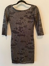 Forever 21 Bodycon Dress Metallic Black Distressed-Style Scoop Back Small
