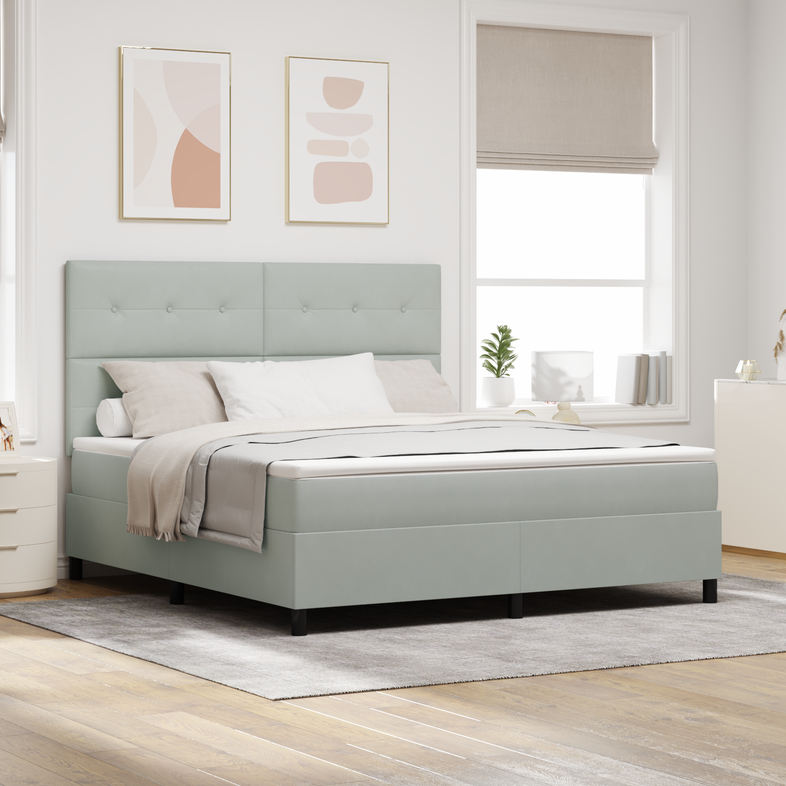 Letto Box Spring con Materasso Grigio Chiaro Super King in Velluto 2104676