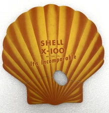 VINTAGE SHELL MOTOR OIL CARDBOARD ADVERTISEMENT SIGN X-100 8.5x8.5" ORANGE 1950s