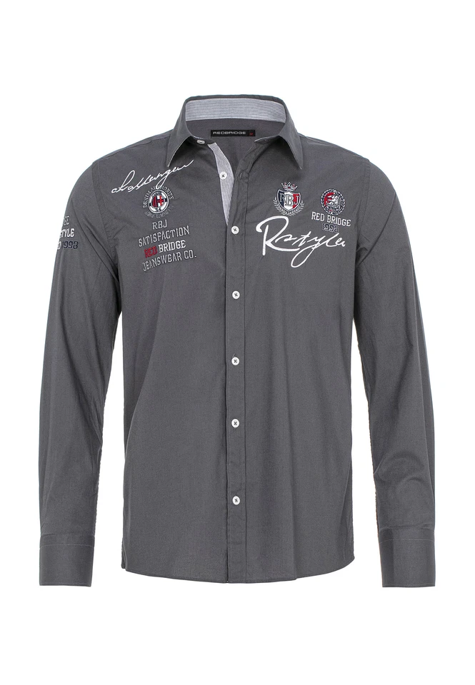 Herren Hemd Freizeithemd Regular Fit Langarm Bestickt Redbridge By Cipo & Baxx - Bild 3 von 4